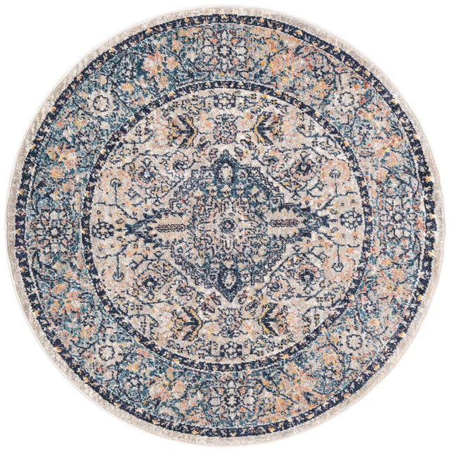 Blue 3' 11 x 3' 11 Lola Round Area Rug Polypropylene With Jute Backing Traditional Pattern Easy Clean Carpet for Home Interior Design for Sale at Rug Engine
