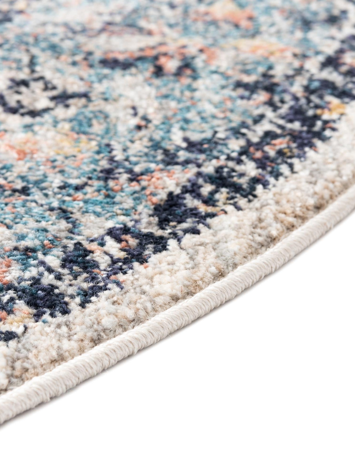 Blue 6' 1 x 6' 1 Lola Round Area Rug Polypropylene With Jute Backing Traditional Pattern Easy Clean Carpet for Home Interior Design for Sale at Rug Engine