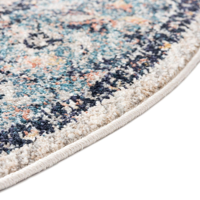 Blue 7' 10 x 7' 10 Lola Round Area Rug Polypropylene With Jute Backing Traditional Pattern Easy Clean Carpet for Home Interior Design for Sale at Rug Engine