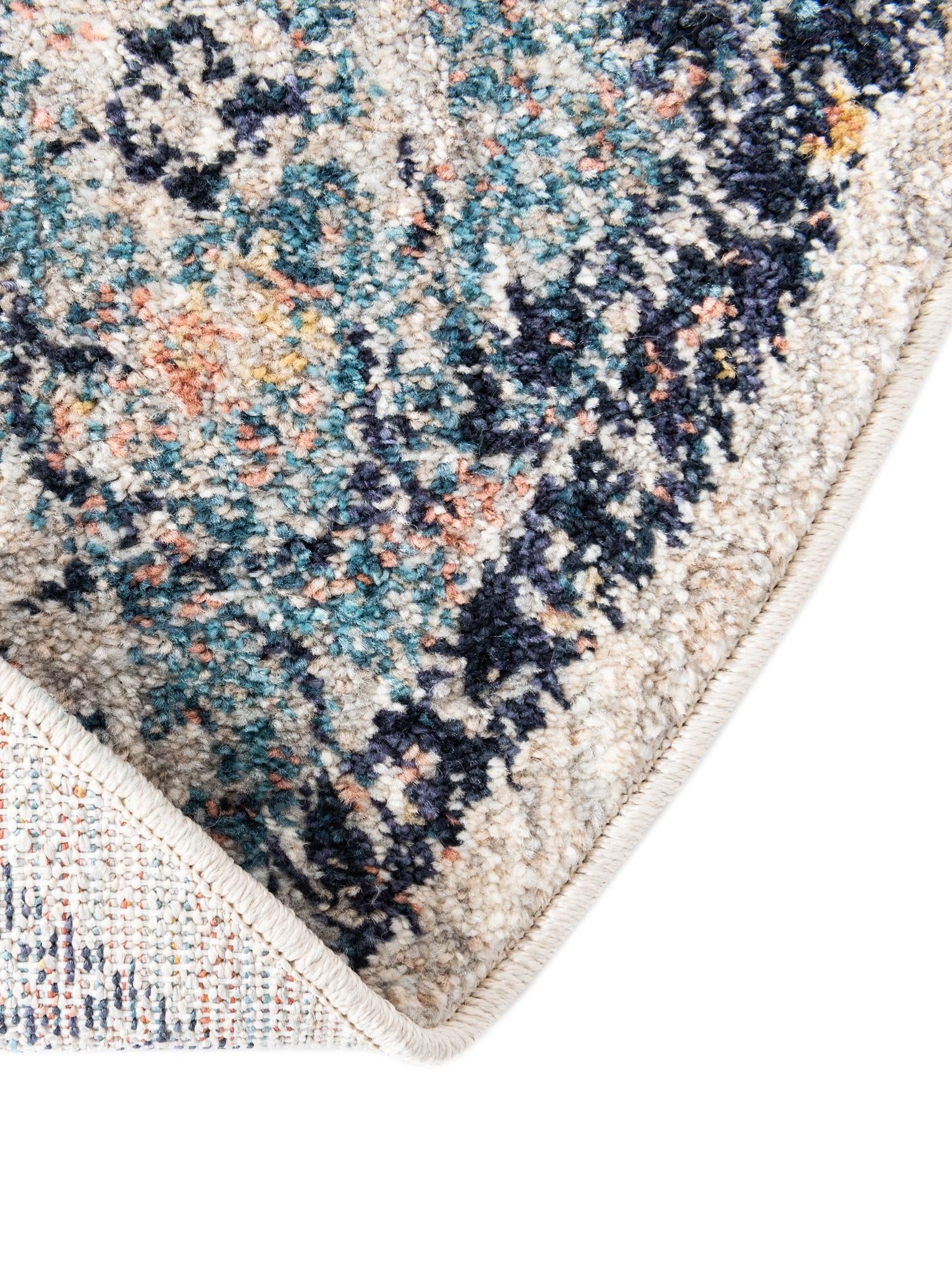 Blue 7' 10 x 7' 10 Lola Round Area Rug Polypropylene With Jute Backing Traditional Pattern Easy Clean Carpet for Home Interior Design for Sale at Rug Engine
