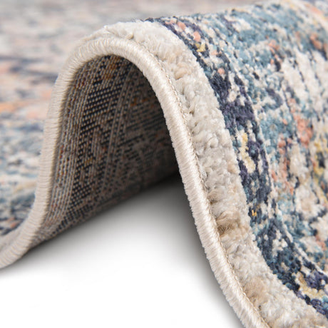 Blue 3' 11 x 3' 11 Lola Round Area Rug Polypropylene With Jute Backing Traditional Pattern Easy Clean Carpet for Home Interior Design for Sale at Rug Engine