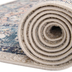 Blue 5' 2 x 5' 2 Lola Round Area Rug Polypropylene With Jute Backing Traditional Pattern Easy Clean Carpet for Home Interior Design for Sale at Rug Engine