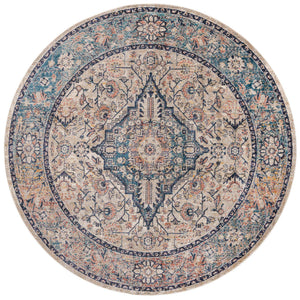 Blue 7' 10 x 7' 10 Lola Round Area Rug Polypropylene With Jute Backing Traditional Pattern Easy Clean Carpet for Home Interior Design for Sale at Rug Engine