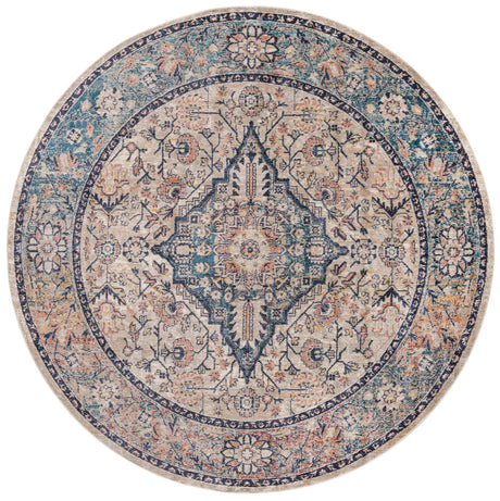 Blue 7' 10 x 7' 10 Lola Round Area Rug Polypropylene With Jute Backing Traditional Pattern Easy Clean Carpet for Home Interior Design for Sale at Rug Engine
