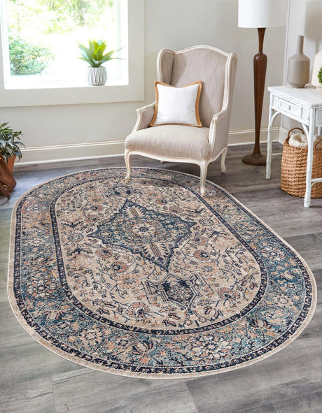 Blue 7' 10 x 10' 2 Lola Oval Area Rug Polypropylene With Jute Backing Traditional Pattern Easy Clean Carpet for Home Interior Design for Sale at Rug Engine