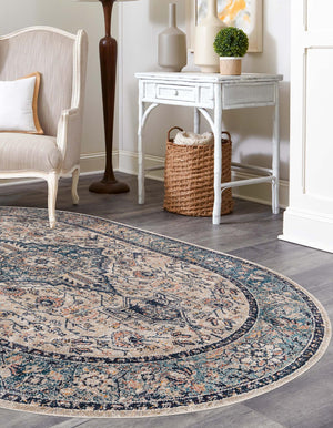 Blue 3' 11 x 5' 11 Lola Oval Area Rug Polypropylene With Jute Backing Traditional Pattern Easy Clean Carpet for Home Interior Design for Sale at Rug Engine