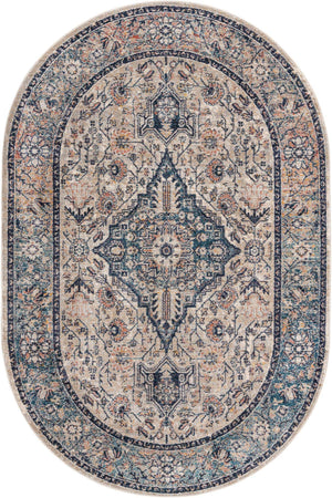 Blue 5' 3 x 8' Lola Oval Area Rug Polypropylene With Jute Backing Traditional Pattern Easy Clean Carpet for Home Interior Design for Sale at Rug Engine