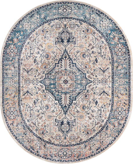 Blue 7' 10 x 10' 2 Lola Oval Area Rug Polypropylene With Jute Backing Traditional Pattern Easy Clean Carpet for Home Interior Design for Sale at Rug Engine