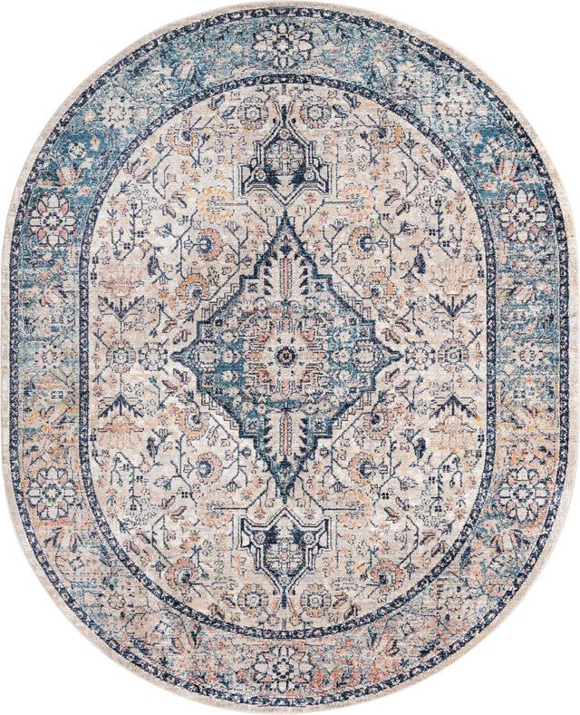Blue 7' 10 x 10' 2 Lola Oval Area Rug Polypropylene With Jute Backing Traditional Pattern Easy Clean Carpet for Home Interior Design for Sale at Rug Engine