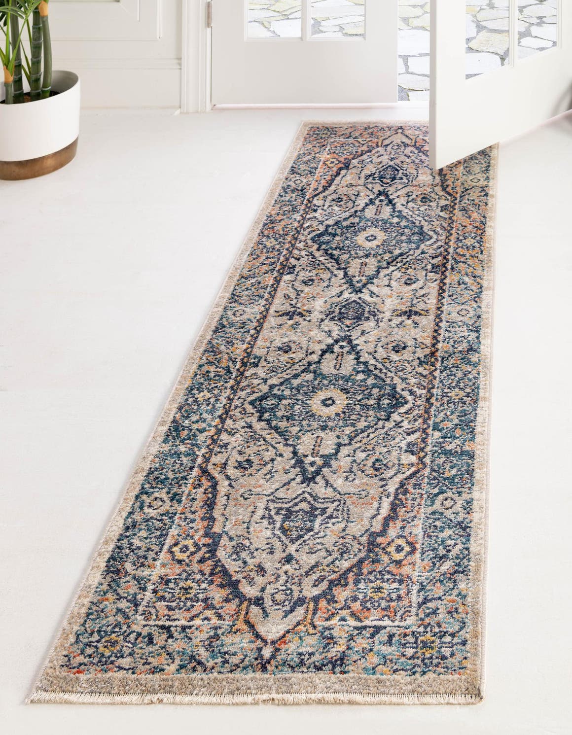 Blue 2' 7 x 10' 2 Lola Runner Area Rug Polypropylene With Jute Backing Traditional Pattern Easy Clean Carpet for Home Interior Design for Sale at Rug Engine
