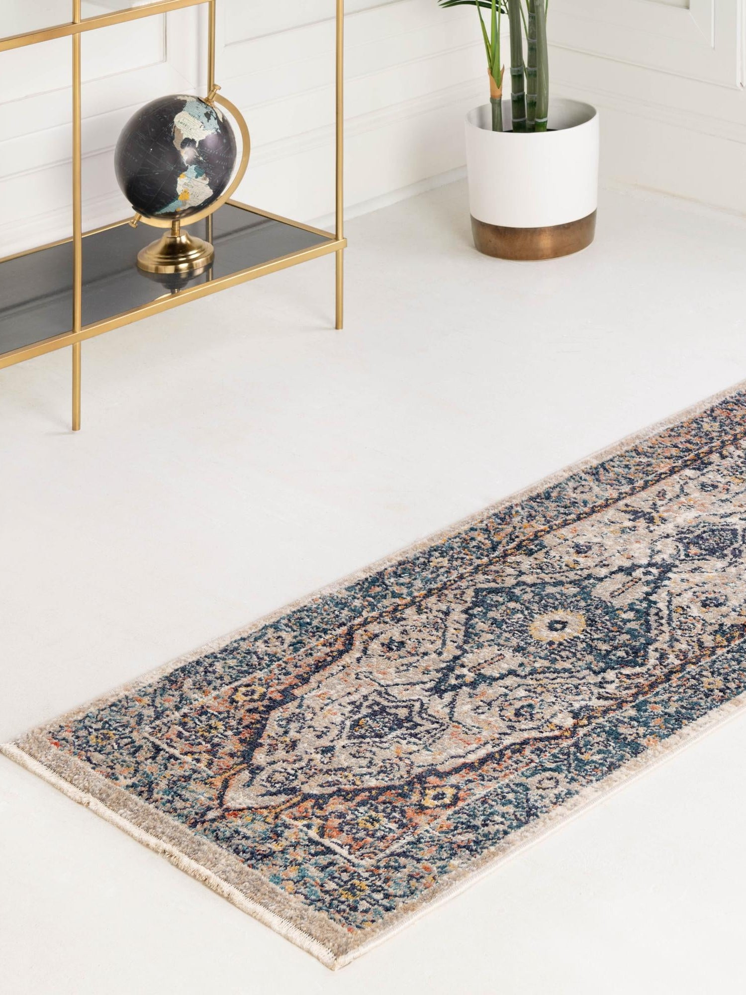 Blue 2' x 5' 11 Lola Runner Area Rug Polypropylene With Jute Backing Traditional Pattern Easy Clean Carpet for Home Interior Design for Sale at Rug Engine