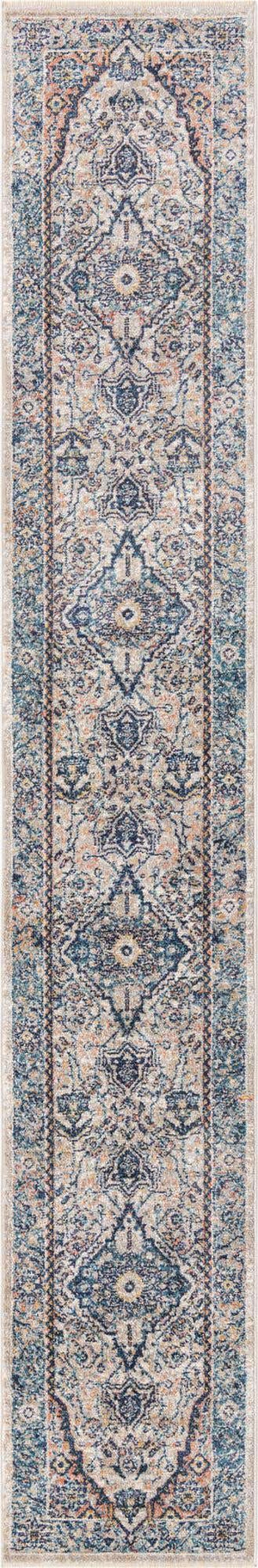 Blue 2' x 13' Lola Runner Area Rug Polypropylene With Jute Backing Traditional Pattern Easy Clean Carpet for Home Interior Design for Sale at Rug Engine