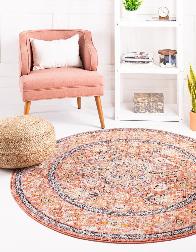 Brick Red 5' 2 x 5' 2 Lola Round Area Rug Polypropylene With Jute Backing Traditional Pattern Easy Clean Carpet for Home Interior Design for Sale at Rug Engine