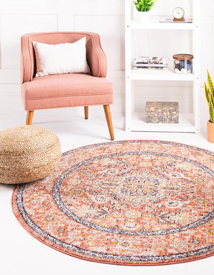 Brick Red 3' 11 x 3' 11 Lola Round Area Rug Polypropylene With Jute Backing Traditional Pattern Easy Clean Carpet for Home Interior Design for Sale at Rug Engine