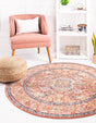 Brick Red 7' x 7' Lola Round Area Rug Polypropylene With Jute Backing Traditional Pattern Easy Clean Carpet for Home Interior Design for Sale at Rug Engine