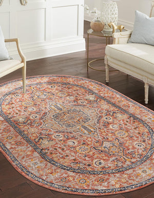 Brick Red 5' 3 x 8' Lola Oval Area Rug Polypropylene With Jute Backing Traditional Pattern Easy Clean Carpet for Home Interior Design for Sale at Rug Engine