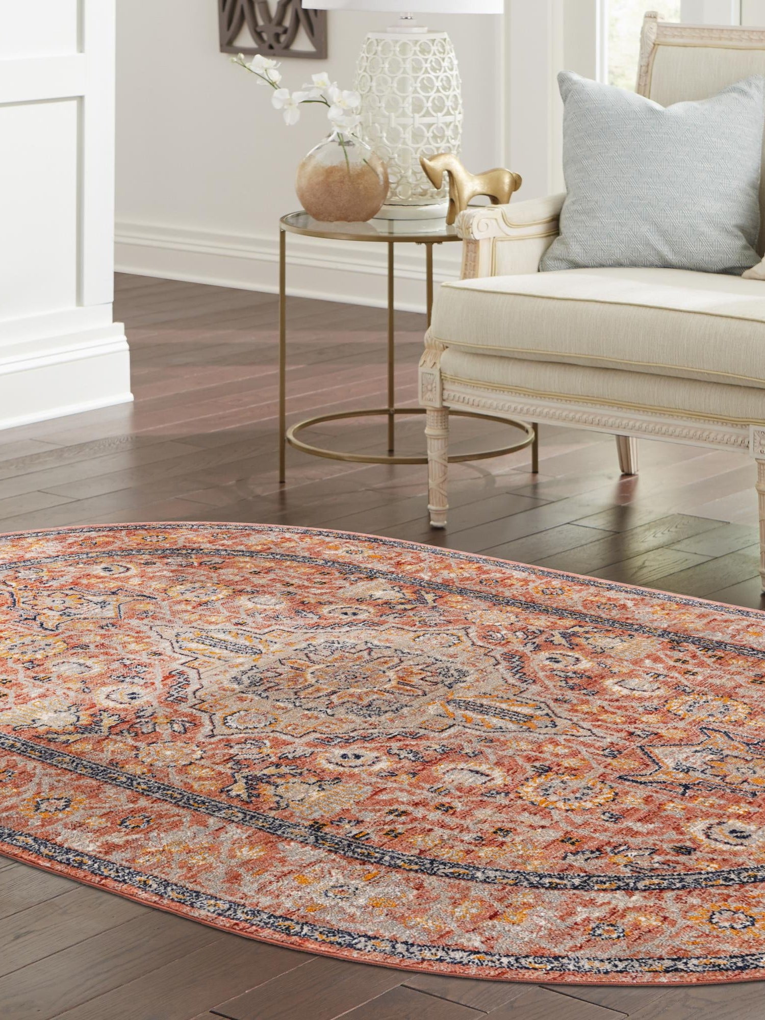 Brick Red 3' 11 x 5' 11 Lola Oval Area Rug Polypropylene With Jute Backing Traditional Pattern Easy Clean Carpet for Home Interior Design for Sale at Rug Engine