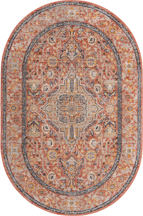 Brick Red 5' 3 x 8' Lola Oval Area Rug Polypropylene With Jute Backing Traditional Pattern Easy Clean Carpet for Home Interior Design for Sale at Rug Engine