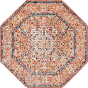 Brick Red 5' x 5' Lola Octagon Area Rug Polypropylene With Jute Backing Traditional Pattern Easy Clean Carpet for Home Interior Design for Sale at Rug Engine