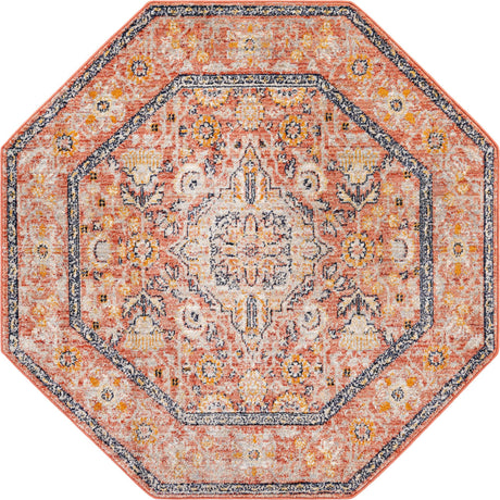 Brick Red 5' x 5' Lola Octagon Area Rug Polypropylene With Jute Backing Traditional Pattern Easy Clean Carpet for Home Interior Design for Sale at Rug Engine