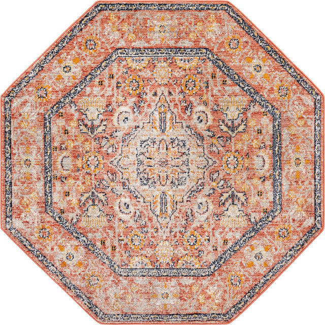 Brick Red 5' x 5' Lola Octagon Area Rug Polypropylene With Jute Backing Traditional Pattern Easy Clean Carpet for Home Interior Design for Sale at Rug Engine