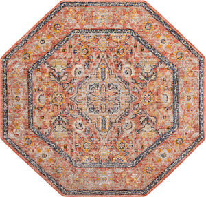 Brick Red 5' x 5' Lola Octagon Area Rug Polypropylene With Jute Backing Traditional Pattern Easy Clean Carpet for Home Interior Design for Sale at Rug Engine
