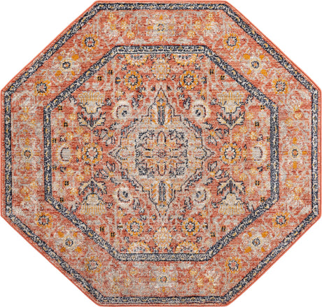 Brick Red 5' x 5' Lola Octagon Area Rug Polypropylene With Jute Backing Traditional Pattern Easy Clean Carpet for Home Interior Design for Sale at Rug Engine