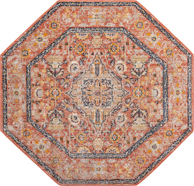 Brick Red 5' x 5' Lola Octagon Area Rug Polypropylene With Jute Backing Traditional Pattern Easy Clean Carpet for Home Interior Design for Sale at Rug Engine