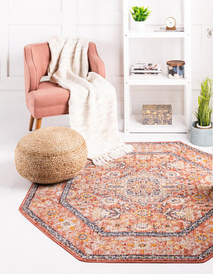 Brick Red 3' 11 x 3' 11 Lola Octagon Area Rug Polypropylene With Jute Backing Traditional Pattern Easy Clean Carpet for Home Interior Design for Sale at Rug Engine