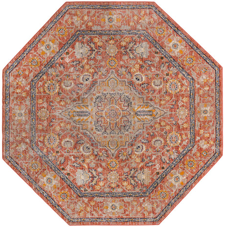 Brick Red 7' 10 x 7' 10 Lola Octagon Area Rug Polypropylene With Jute Backing Traditional Pattern Easy Clean Carpet for Home Interior Design for Sale at Rug Engine