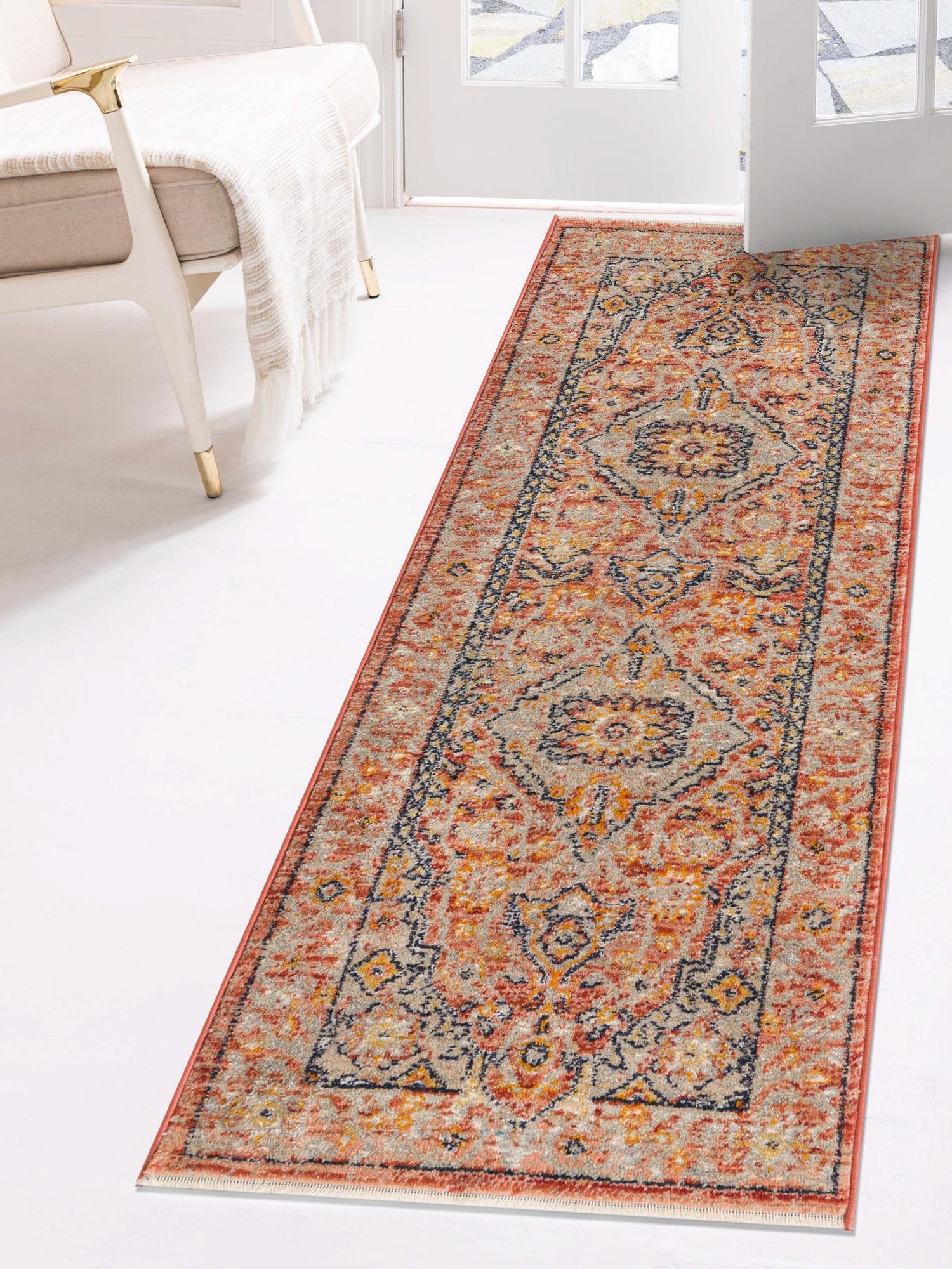 Brick Red 2' x 13' Lola Runner Area Rug Polypropylene With Jute Backing Traditional Pattern Easy Clean Carpet for Home Interior Design for Sale at Rug Engine