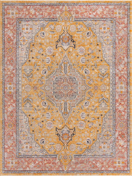 Yellow 9' x 12' Lola Rectangle Area Rug Polypropylene With Jute Backing Traditional Pattern Easy Clean Carpet for Home Interior Design for Sale at Rug Engine