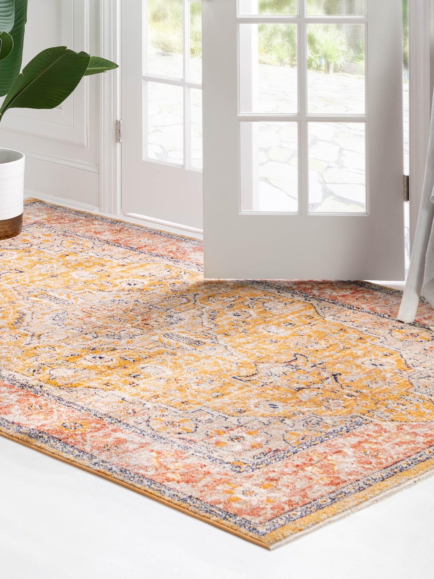 Yellow 5' 3 x 8' Lola Rectangle Area Rug Polypropylene With Jute Backing Traditional Pattern Easy Clean Carpet for Home Interior Design for Sale at Rug Engine