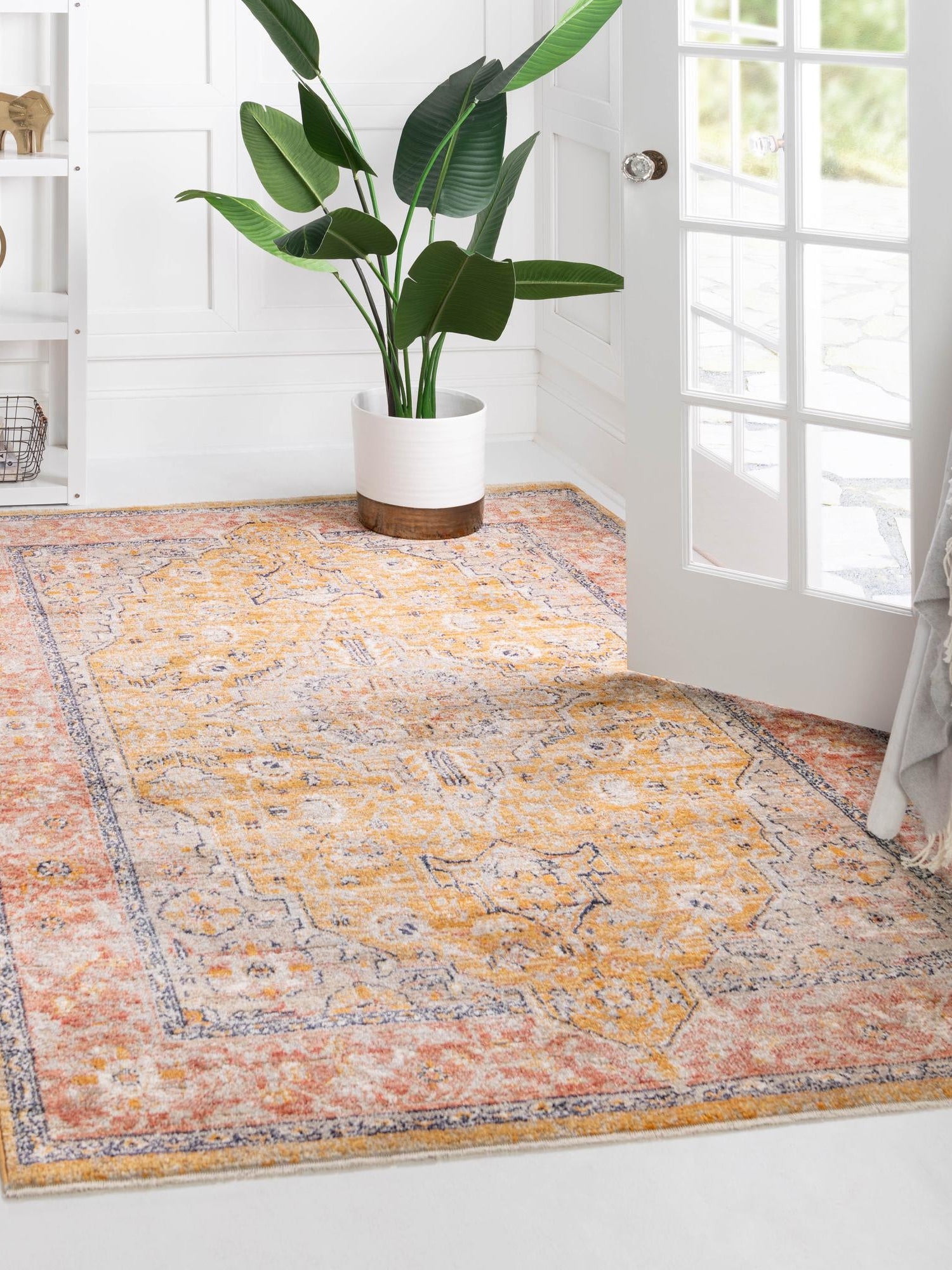 Yellow 7' 10 x 10' 2 Lola Rectangle Area Rug Polypropylene With Jute Backing Traditional Pattern Easy Clean Carpet for Home Interior Design for Sale at Rug Engine