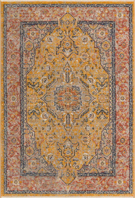 Yellow 3' 11 x 5' 11 Lola Rectangle Area Rug Polypropylene With Jute Backing Traditional Pattern Easy Clean Carpet for Home Interior Design for Sale at Rug Engine