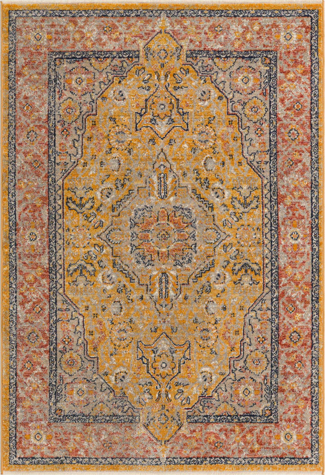 Yellow 3' 11 x 5' 11 Lola Rectangle Area Rug Polypropylene With Jute Backing Traditional Pattern Easy Clean Carpet for Home Interior Design for Sale at Rug Engine