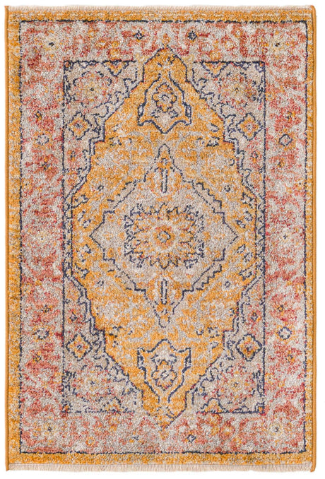 Yellow 2' x 3' Lola Rectangle Area Rug Polypropylene With Jute Backing Traditional Pattern Easy Clean Carpet for Home Interior Design for Sale at Rug Engine