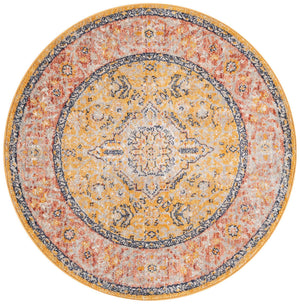 Yellow 3' 11 x 3' 11 Lola Round Area Rug Polypropylene With Jute Backing Traditional Pattern Easy Clean Carpet for Home Interior Design for Sale at Rug Engine