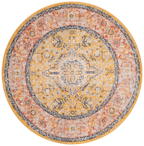 Yellow 3' 11 x 3' 11 Lola Round Area Rug Polypropylene With Jute Backing Traditional Pattern Easy Clean Carpet for Home Interior Design for Sale at Rug Engine