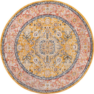 Yellow 5' 2 x 5' 2 Lola Round Area Rug Polypropylene With Jute Backing Traditional Pattern Easy Clean Carpet for Home Interior Design for Sale at Rug Engine