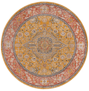 Yellow 7' 10 x 7' 10 Lola Round Area Rug Polypropylene With Jute Backing Traditional Pattern Easy Clean Carpet for Home Interior Design for Sale at Rug Engine