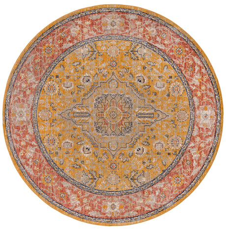 Yellow 7' 10 x 7' 10 Lola Round Area Rug Polypropylene With Jute Backing Traditional Pattern Easy Clean Carpet for Home Interior Design for Sale at Rug Engine
