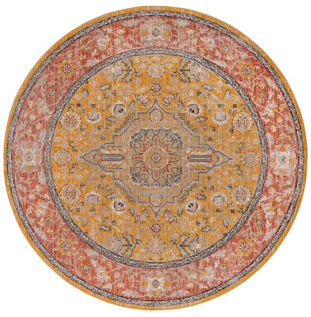 Yellow 7' 10 x 7' 10 Lola Round Area Rug Polypropylene With Jute Backing Traditional Pattern Easy Clean Carpet for Home Interior Design for Sale at Rug Engine