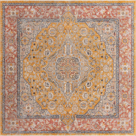 Yellow 7' 10 x 7' 10 Lola Square Area Rug Polypropylene With Jute Backing Traditional Pattern Easy Clean Carpet for Home Interior Design for Sale at Rug Engine