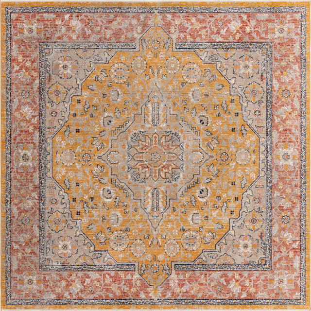 Yellow 7' 10 x 7' 10 Lola Square Area Rug Polypropylene With Jute Backing Traditional Pattern Easy Clean Carpet for Home Interior Design for Sale at Rug Engine