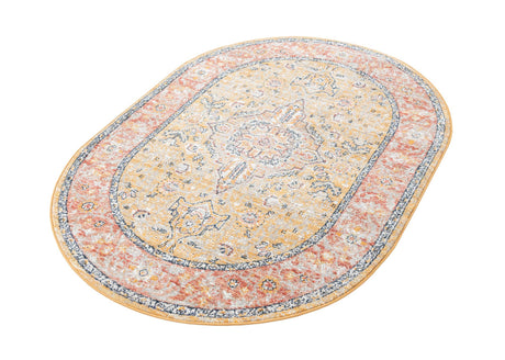 Yellow 3' 11 x 5' 11 Lola Oval Area Rug Polypropylene With Jute Backing Traditional Pattern Easy Clean Carpet for Home Interior Design for Sale at Rug Engine