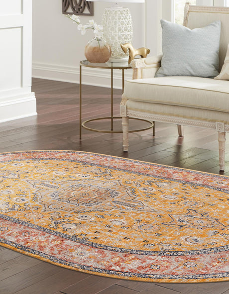 Yellow 3' 11 x 5' 11 Lola Oval Area Rug Polypropylene With Jute Backing Traditional Pattern Easy Clean Carpet for Home Interior Design for Sale at Rug Engine