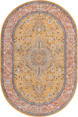 Yellow 5' 3 x 8' Lola Oval Area Rug Polypropylene With Jute Backing Traditional Pattern Easy Clean Carpet for Home Interior Design for Sale at Rug Engine