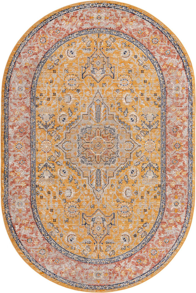 Yellow 5' 3 x 8' Lola Oval Area Rug Polypropylene With Jute Backing Traditional Pattern Easy Clean Carpet for Home Interior Design for Sale at Rug Engine