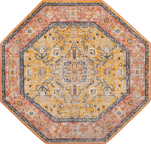 Yellow 5' x 5' Lola Octagon Area Rug Polypropylene With Jute Backing Traditional Pattern Easy Clean Carpet for Home Interior Design for Sale at Rug Engine